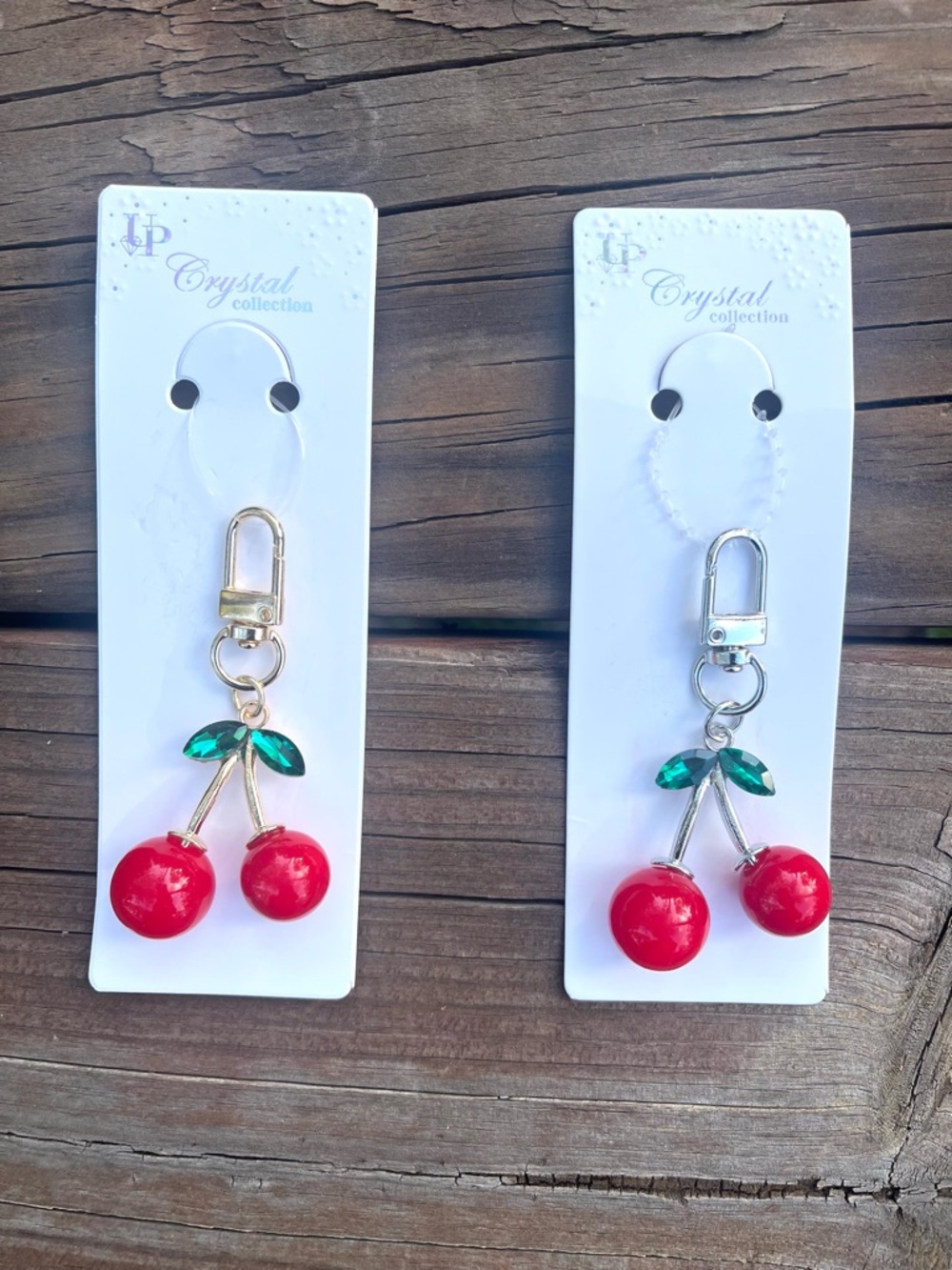 A Pair of Cherry Zipper Pulls or Bag Charms Silver Tone & Gold Tone